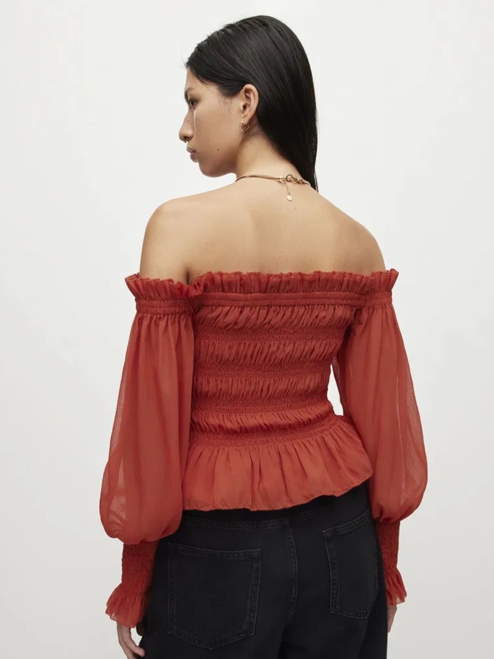 AllSaints Lara Off-The-Shoulder Top in Orange - 10 - Picture 2 of 12